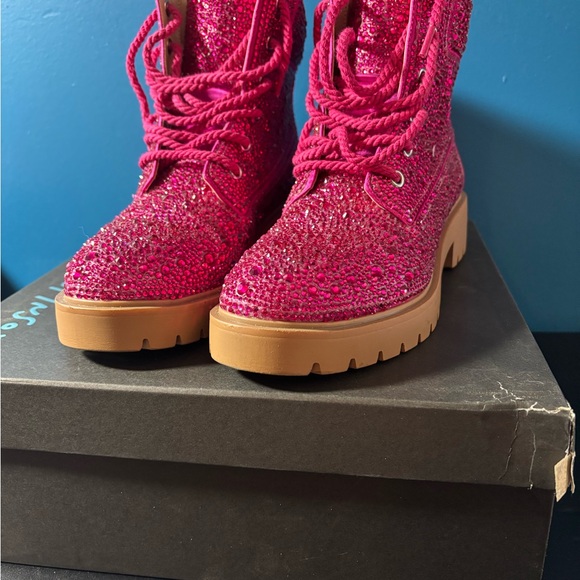Betsey Johnson Fuchsia Glitter Lace-Up Boots - Picture 4 of 4